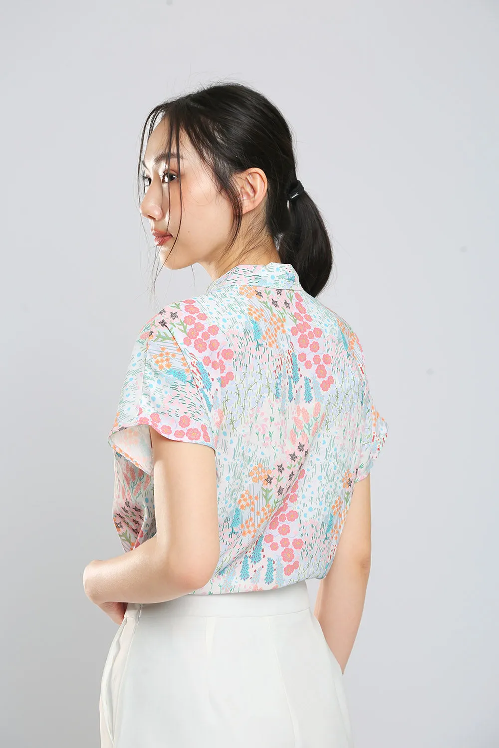 Addie Kimono Neckline Top in Japan Pink Floral