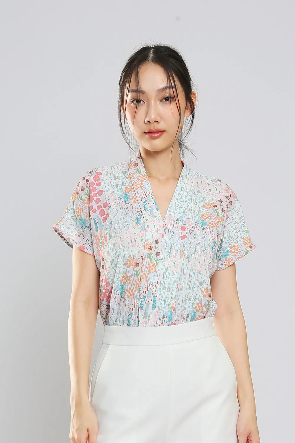 Addie Kimono Neckline Top in Japan Pink Floral