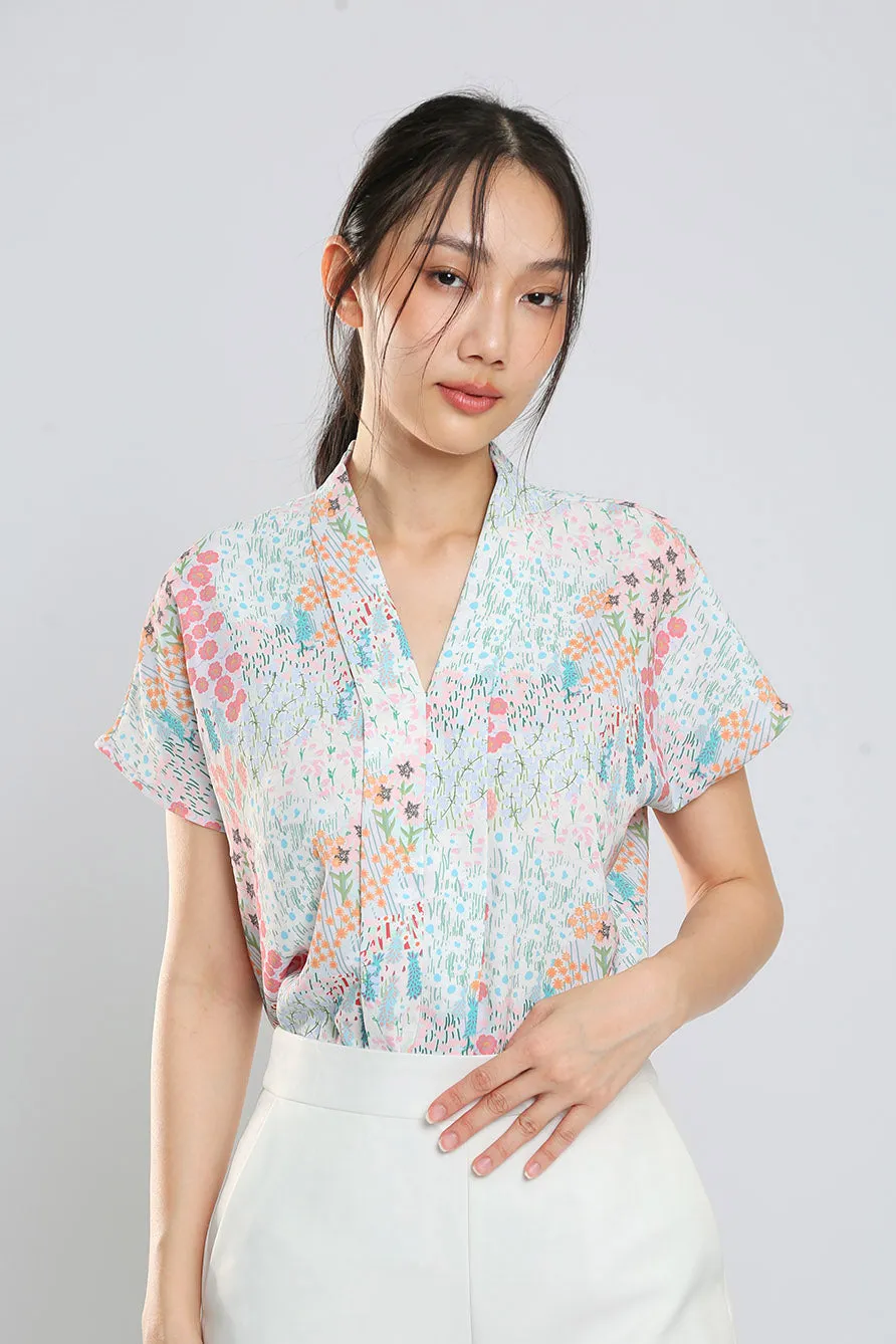 Addie Kimono Neckline Top in Japan Pink Floral