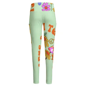 All-Over Print Women's High Waist Leggings With Side Pocket4 green with flowers, print