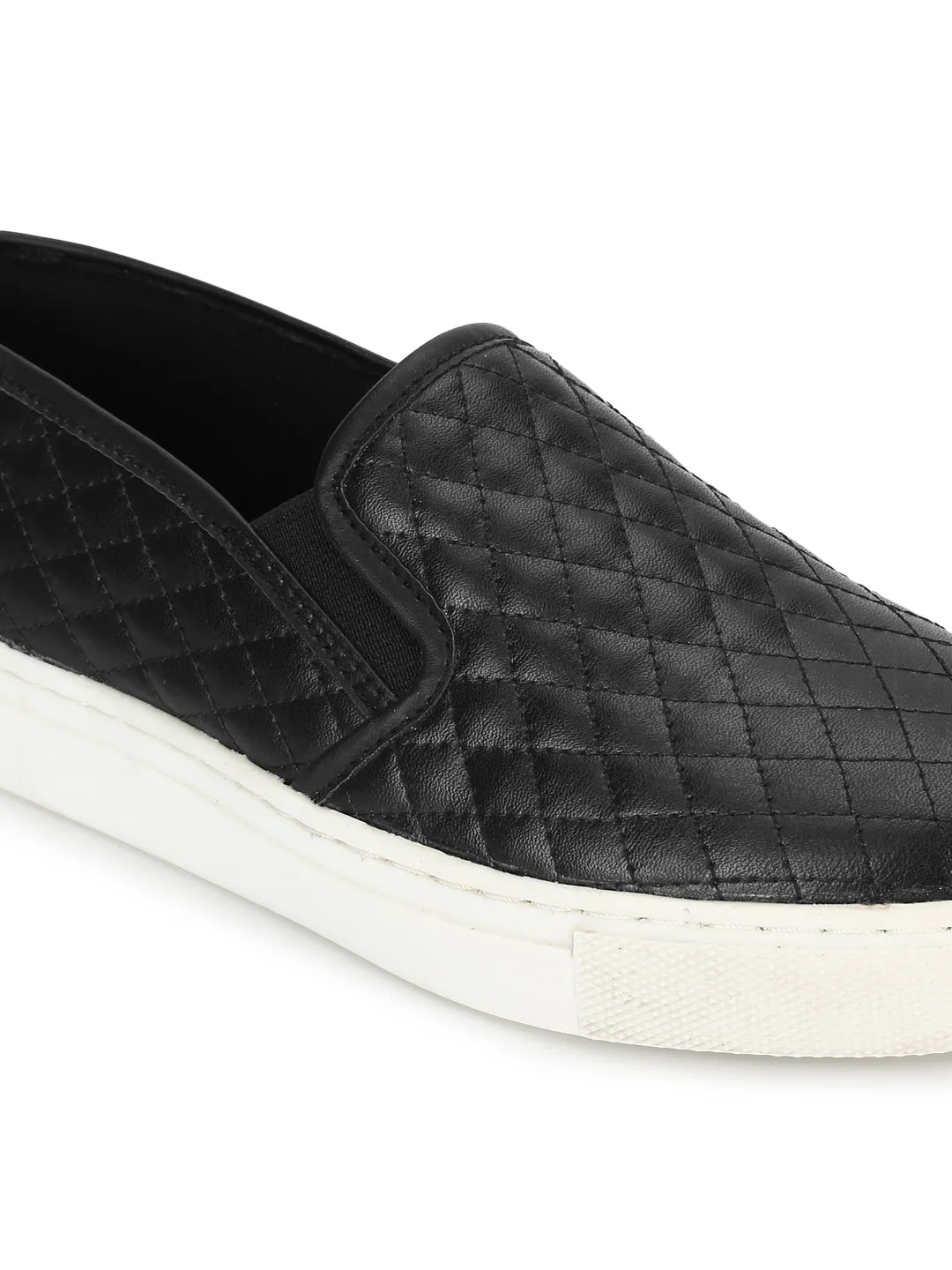 Black PU Quilted Slip On Shoes