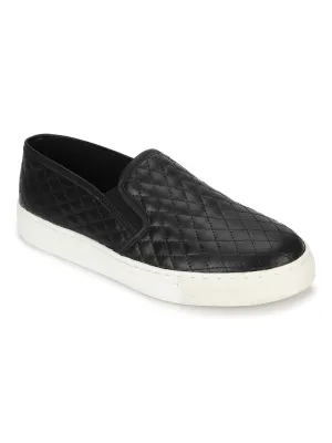 Black PU Quilted Slip On Shoes