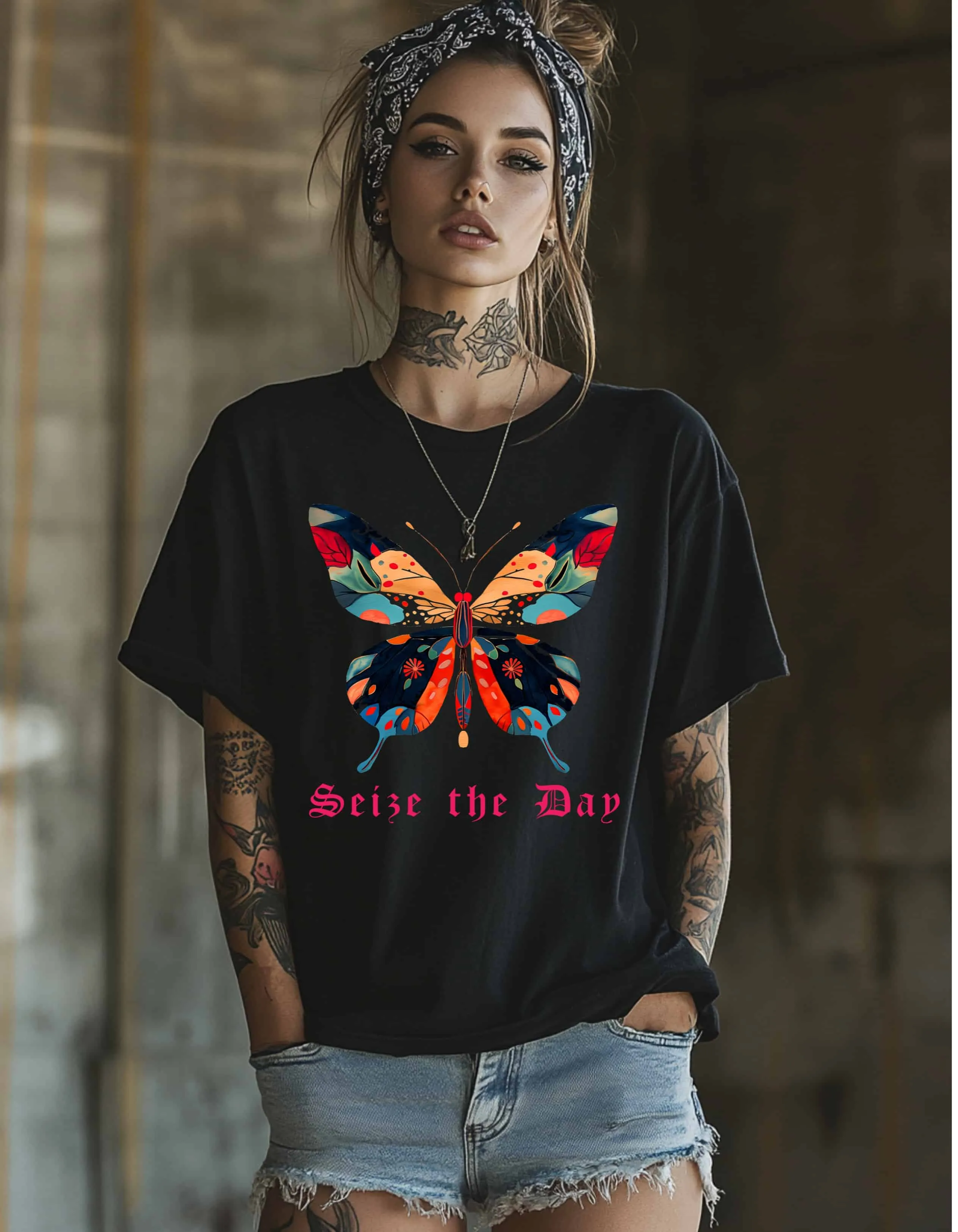 Butterfly Colorful Gothic Premium Oversized Cotton Tshirt