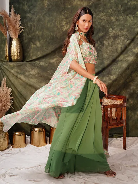 Captivating Hand Embroidered Green Indo Western