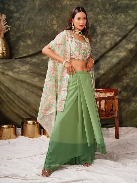 Captivating Hand Embroidered Green Indo Western