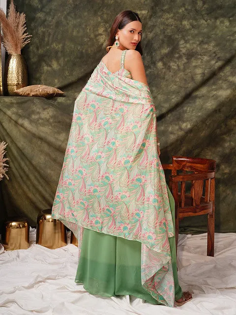 Captivating Hand Embroidered Green Indo Western