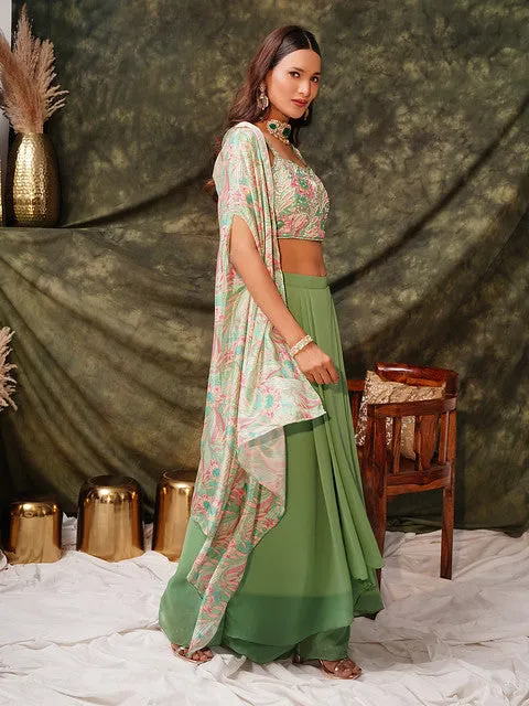 Captivating Hand Embroidered Green Indo Western