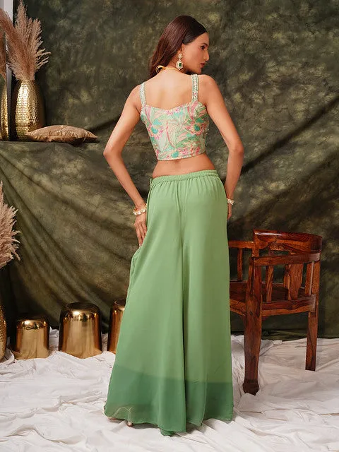 Captivating Hand Embroidered Green Indo Western