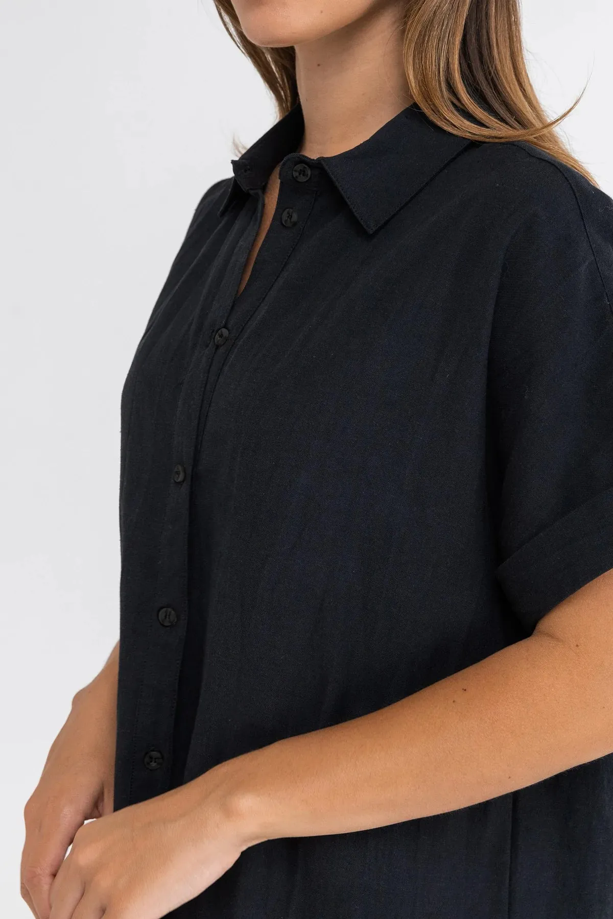 Classic Linen Shirt Dress / Black