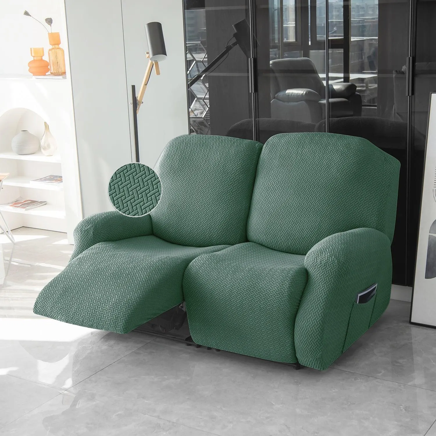 Continental Green Elastic Jacquard Recliner Sofa Cover | Stretchable & Anti Slip