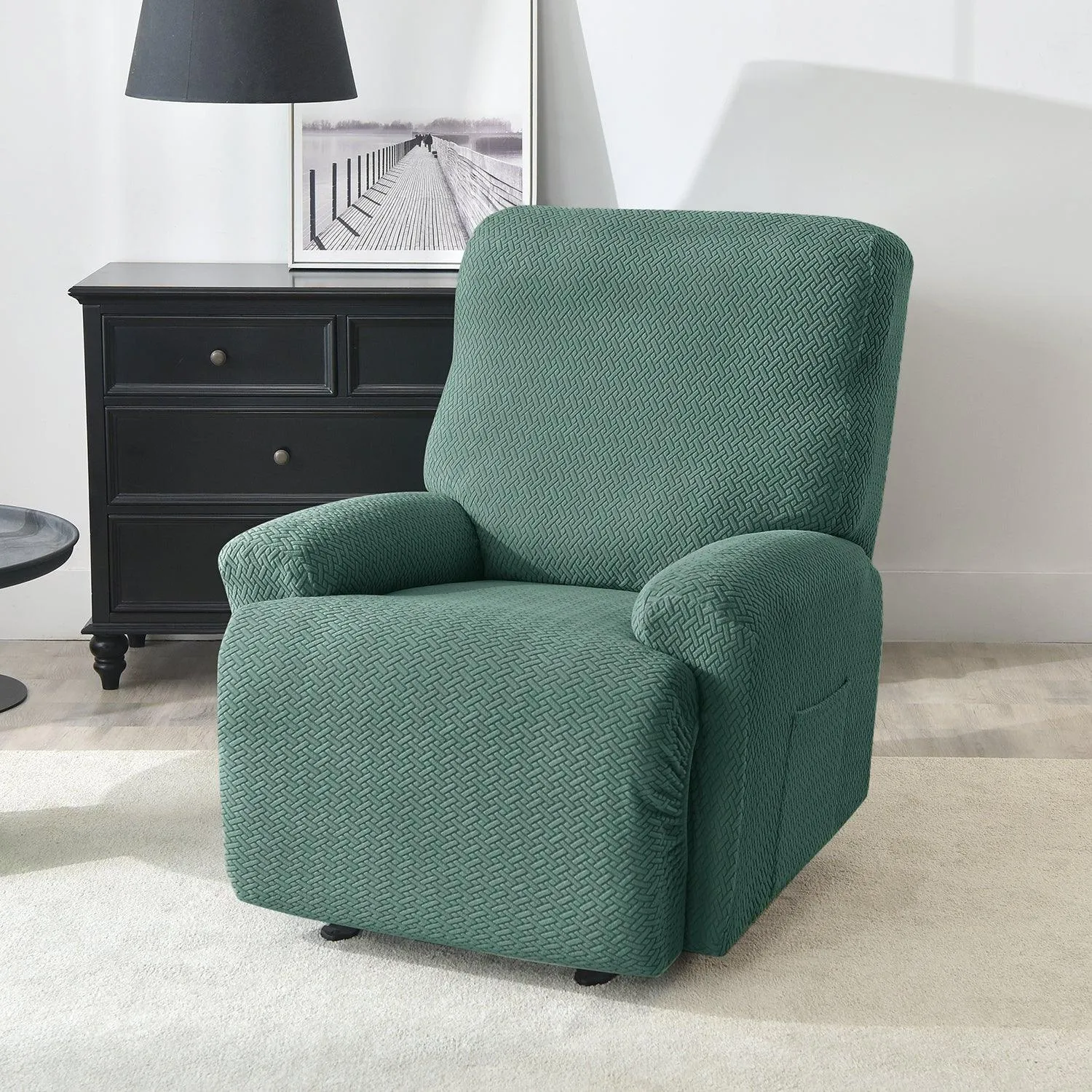 Continental Green Elastic Jacquard Recliner Sofa Cover | Stretchable & Anti Slip