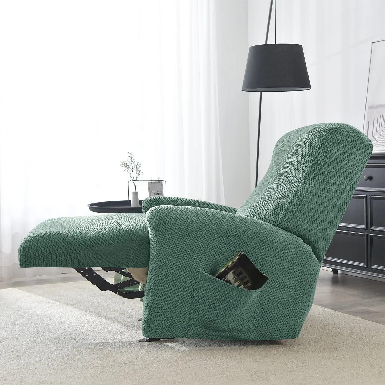 Continental Green Elastic Jacquard Recliner Sofa Cover | Stretchable & Anti Slip