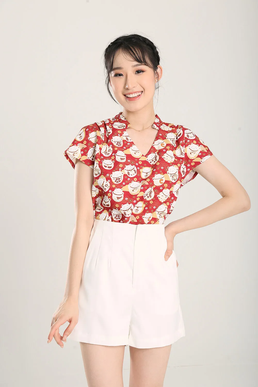 Fortune Cat Top in Red