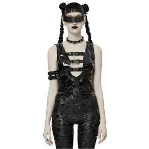 Gothic Buckle Patent Leather Slim Vest