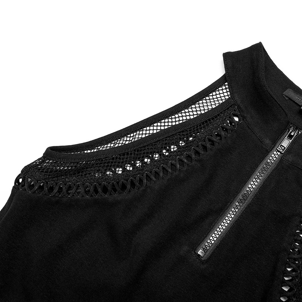 Gothic Punk Halter Mesh Tank Top - Zipper Front Black Vest