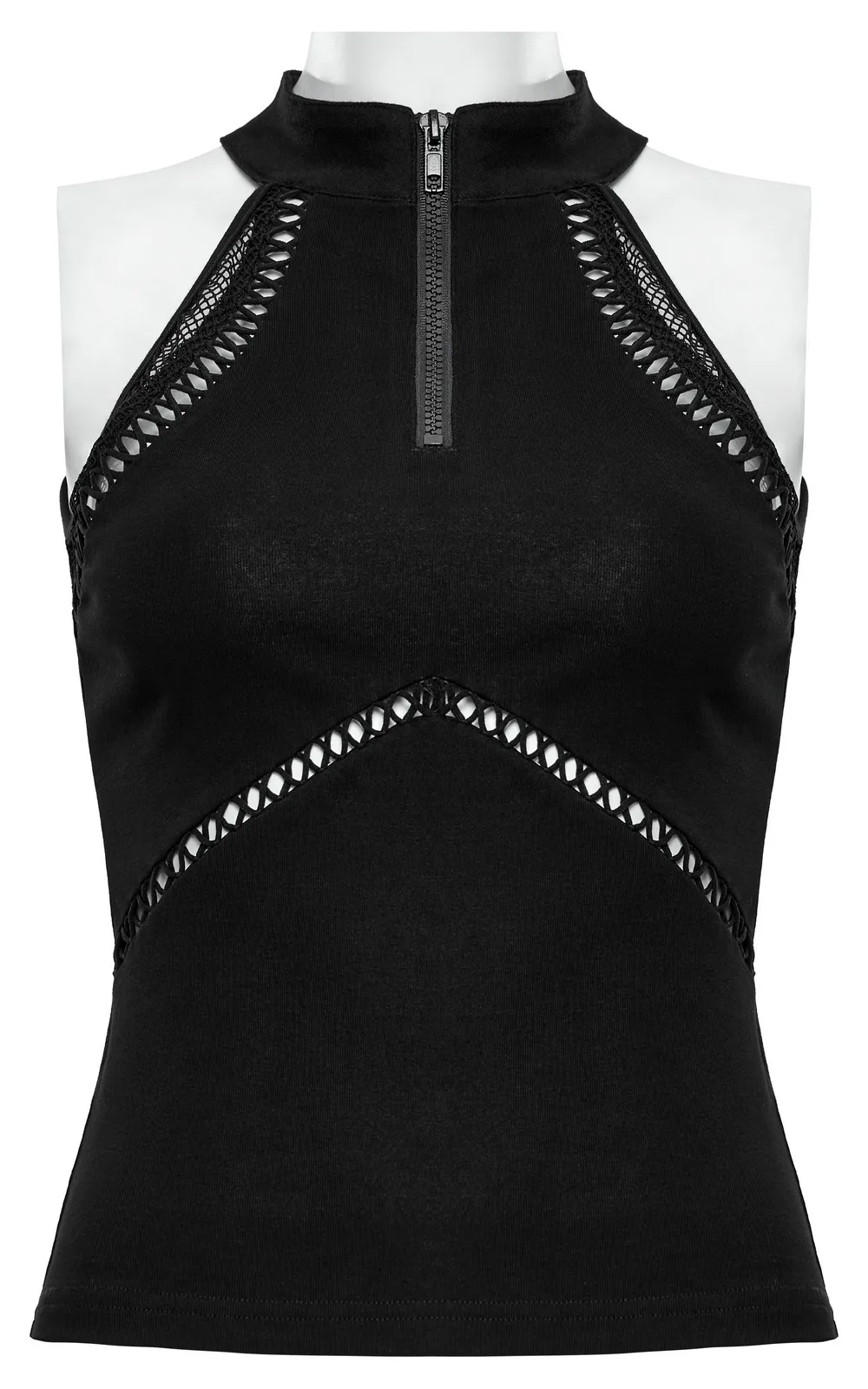 Gothic Punk Halter Mesh Tank Top - Zipper Front Black Vest