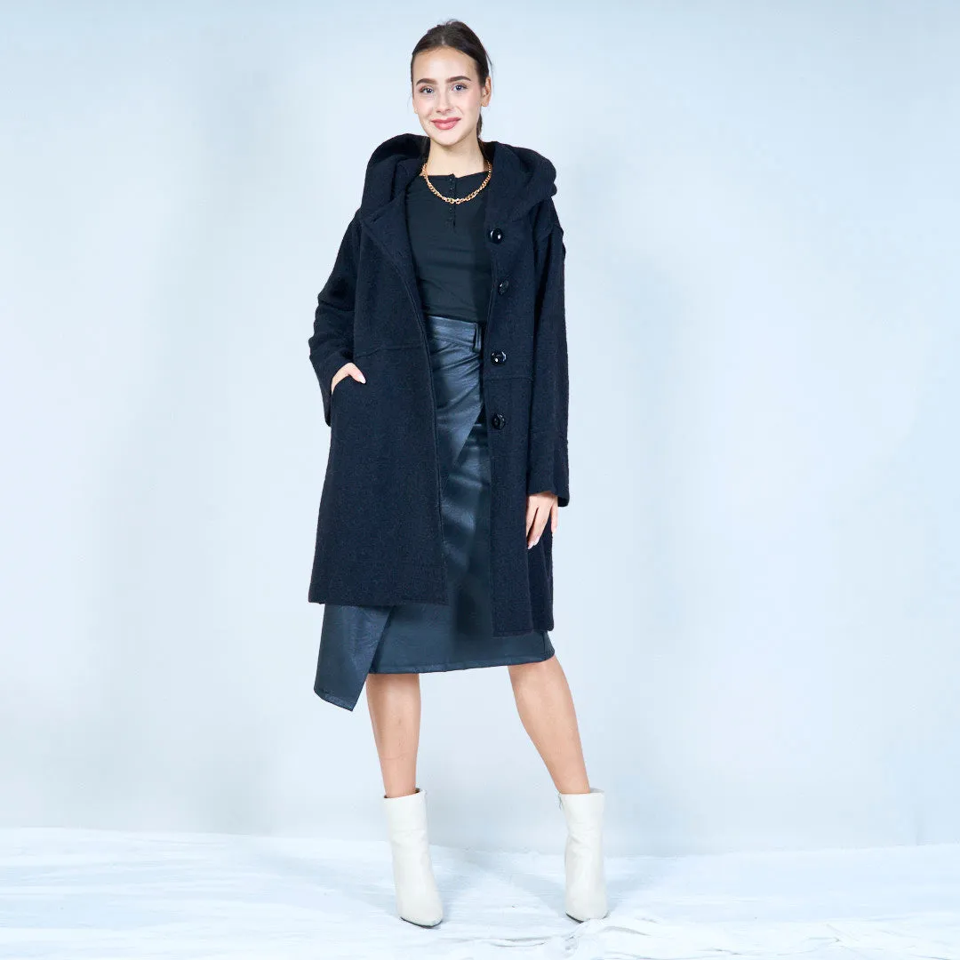 Hooded button-front knit coat wholesale