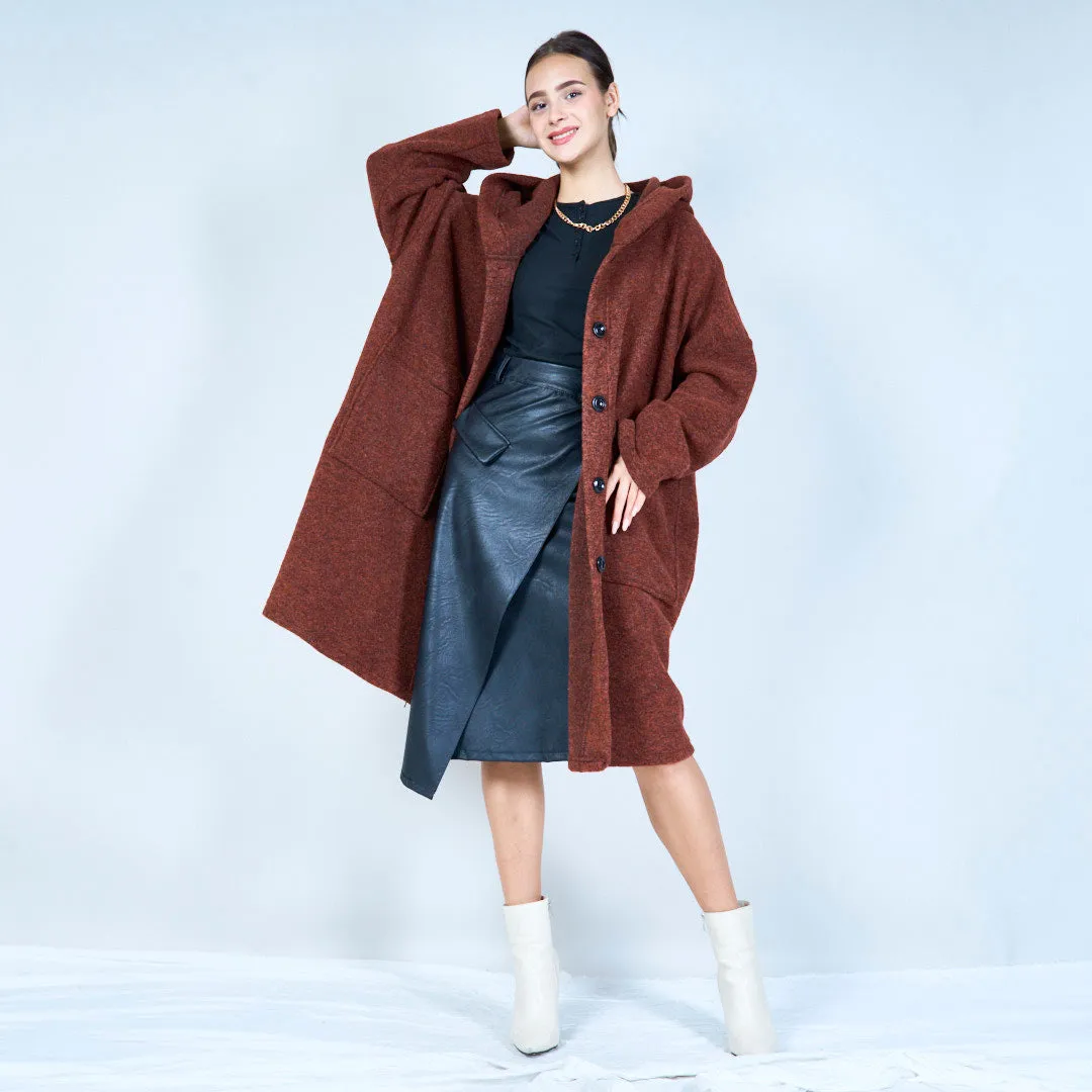 Hooded button-front knit coat wholesale