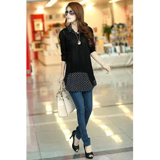 Ketty More Women Button Closure Doted Pattern Long Shirt-KMWSB862