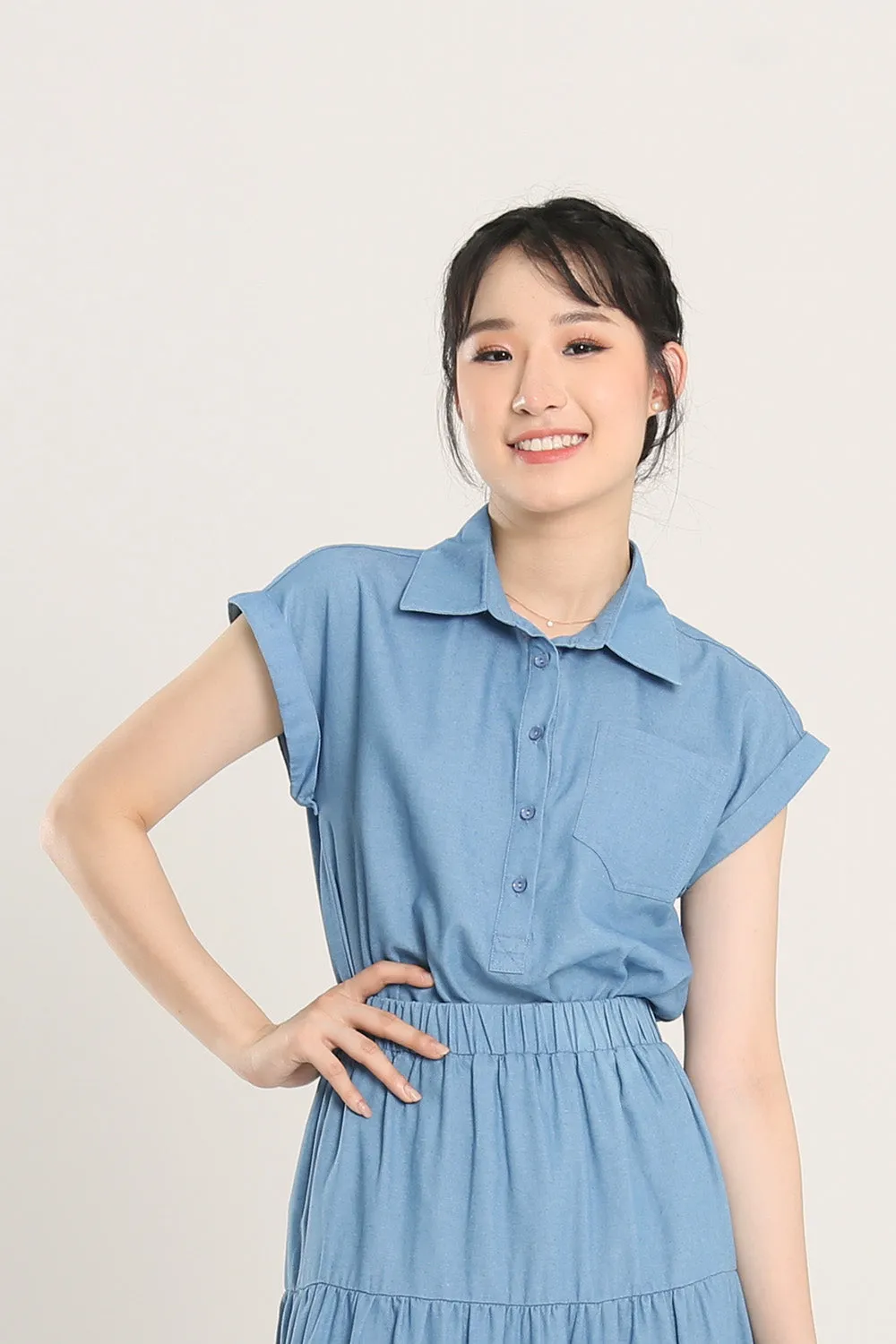 Morie Collar Blouse in Denim Blue