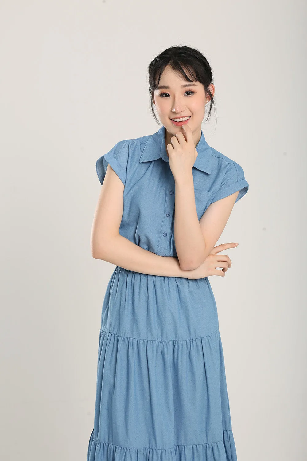 Morie Collar Blouse in Denim Blue