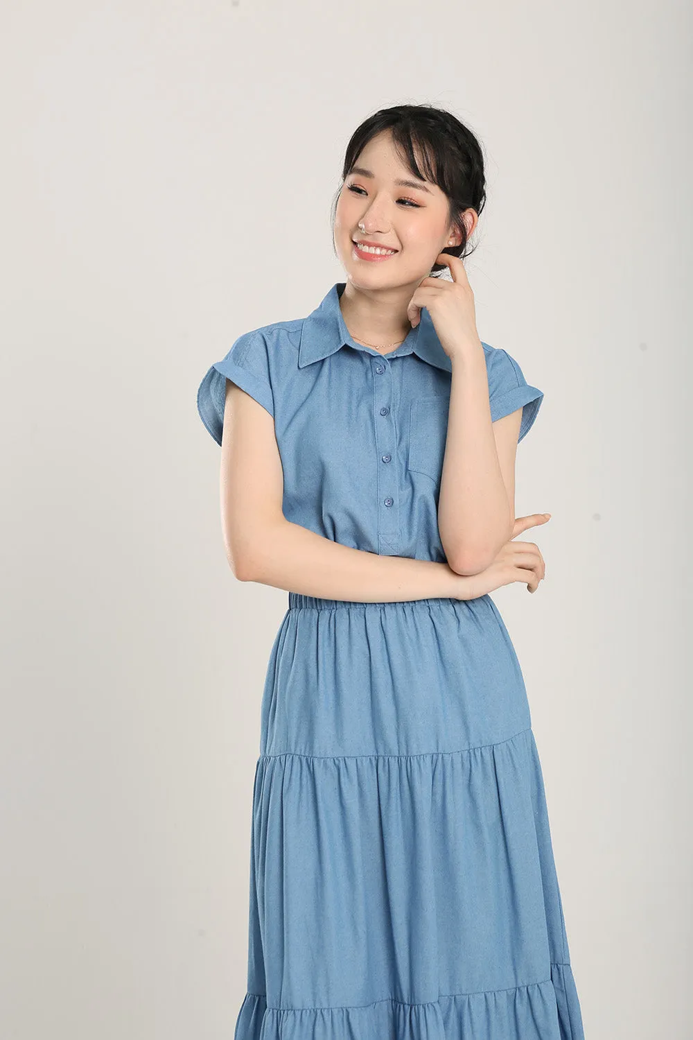 Morie Collar Blouse in Denim Blue