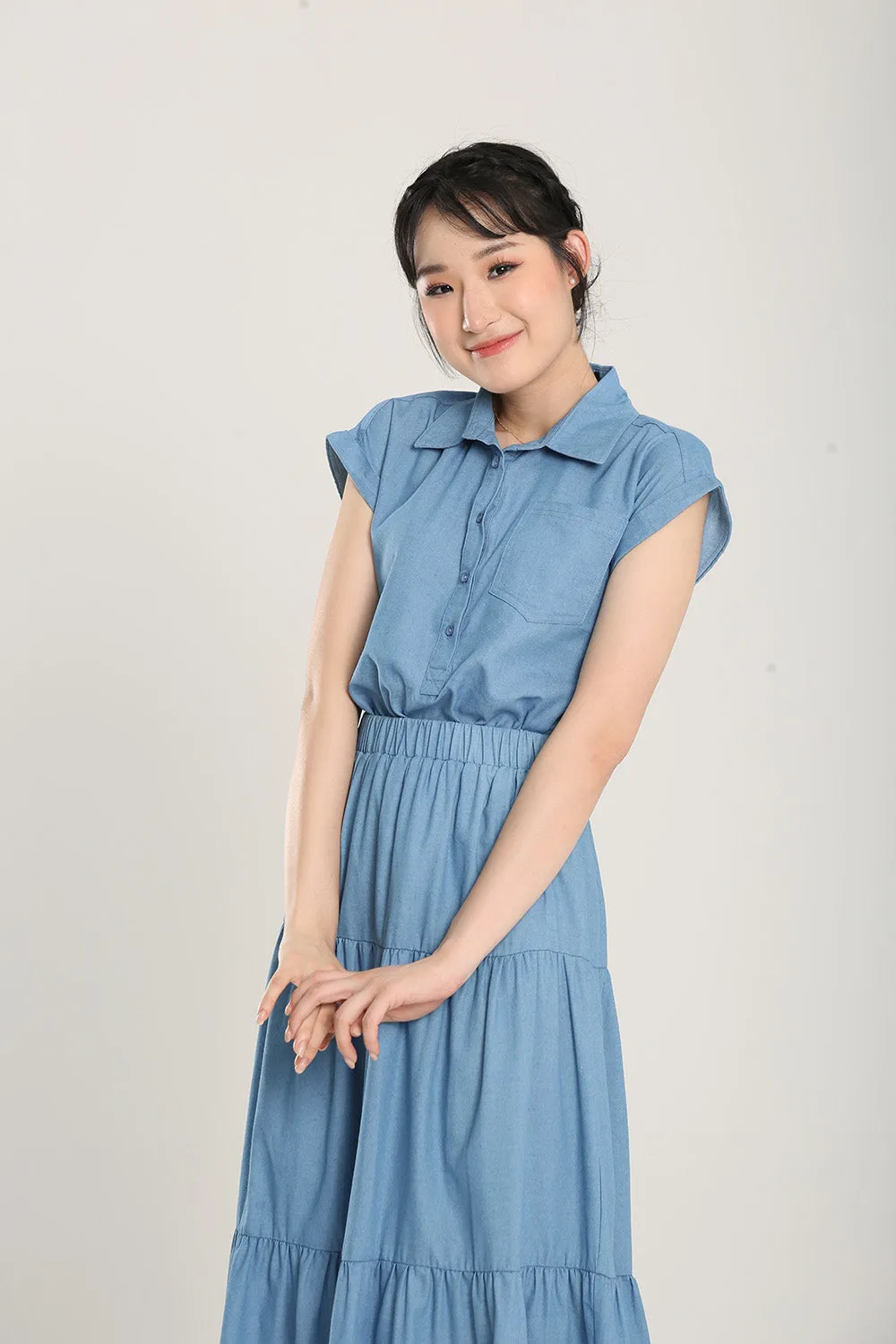 Morie Collar Blouse in Denim Blue