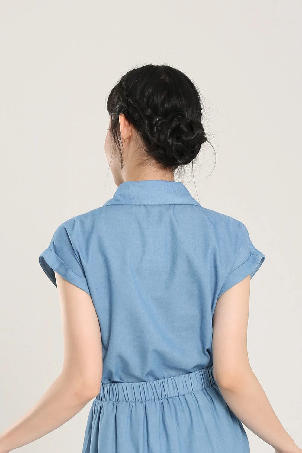 Morie Collar Blouse in Denim Blue