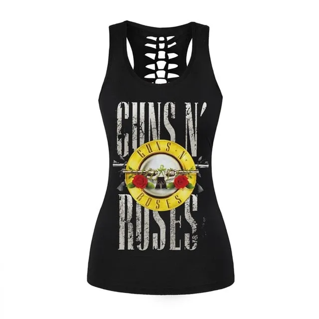 Nukty Vintage Skull Printed Women Fitness Tank Tops Gothic Punk Style O Neck Sleeveless Tee Tight Vest Tops Female Sporting Clothing