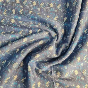 Premium Indigo Floral Print Mulmul Fabric