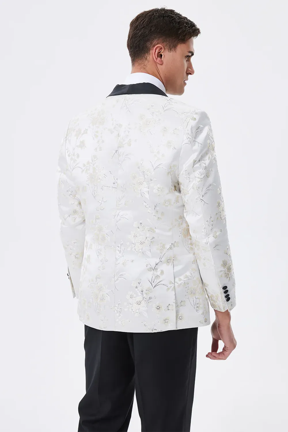 Sparkly White Floral Embroidered Shawl Lapel Men's Blazer