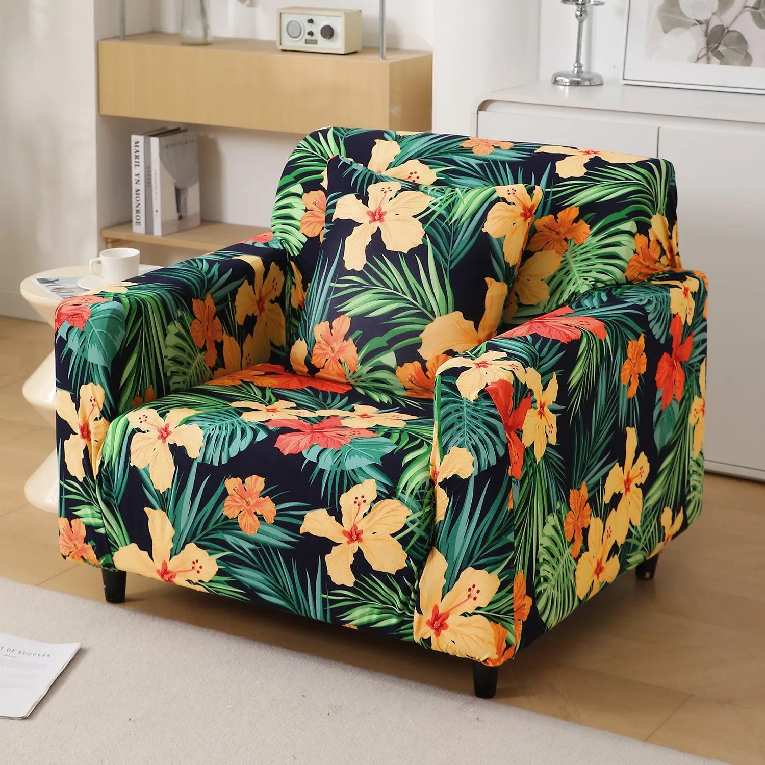 Spring Green Hibiscus Printed Elastic Sofa Cover