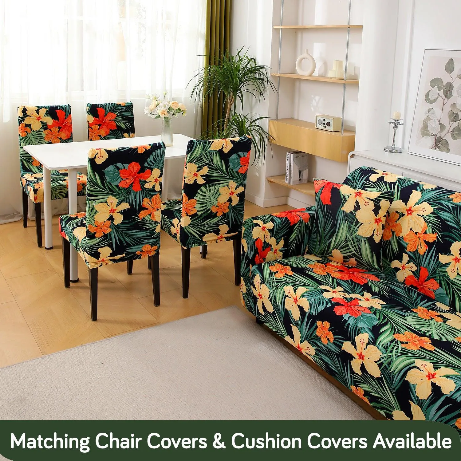 Spring Green Hibiscus Printed Elastic Sofa Cover