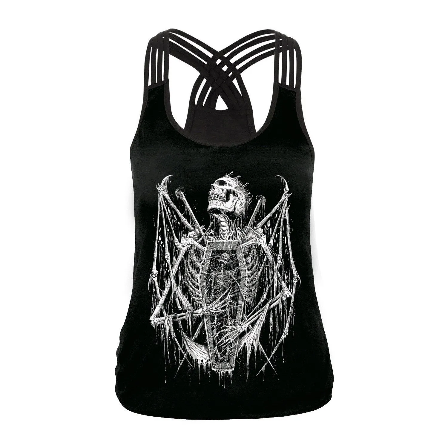 Sugar Skull Tank Top for Women / Halloween Fashion / Gothic Style Back Cross Sleeveless Vest #10