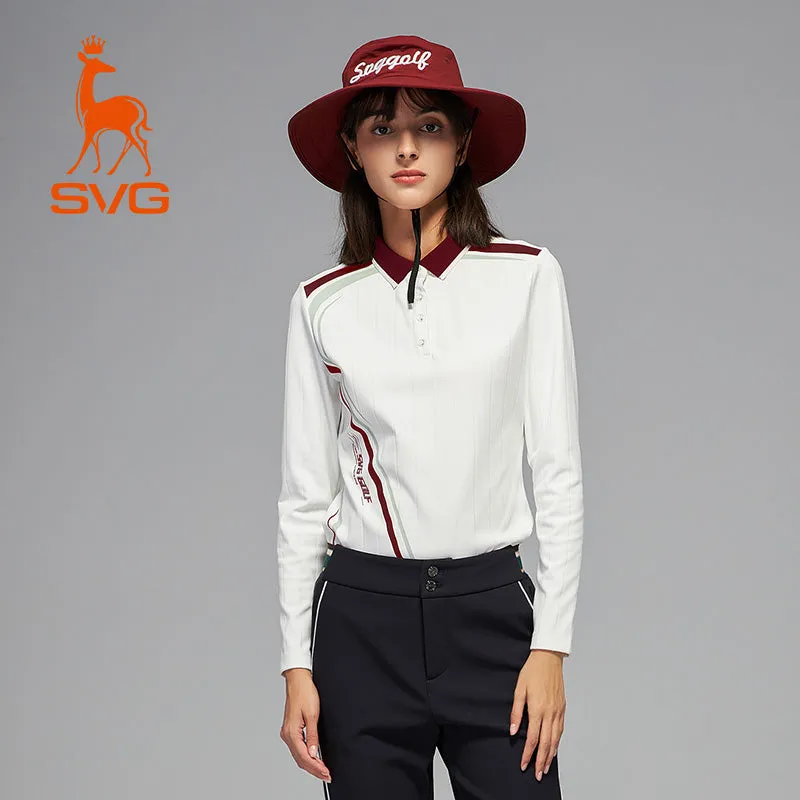 SVG Golf Women's Printed Long Sleeve Lapel Polo Shirt