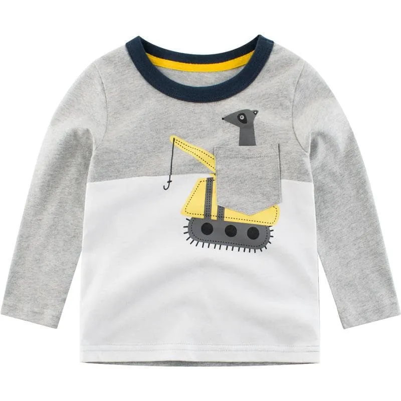 Toddler Boy's Long Sleeve Cartoon Truck Pattern T-shirt