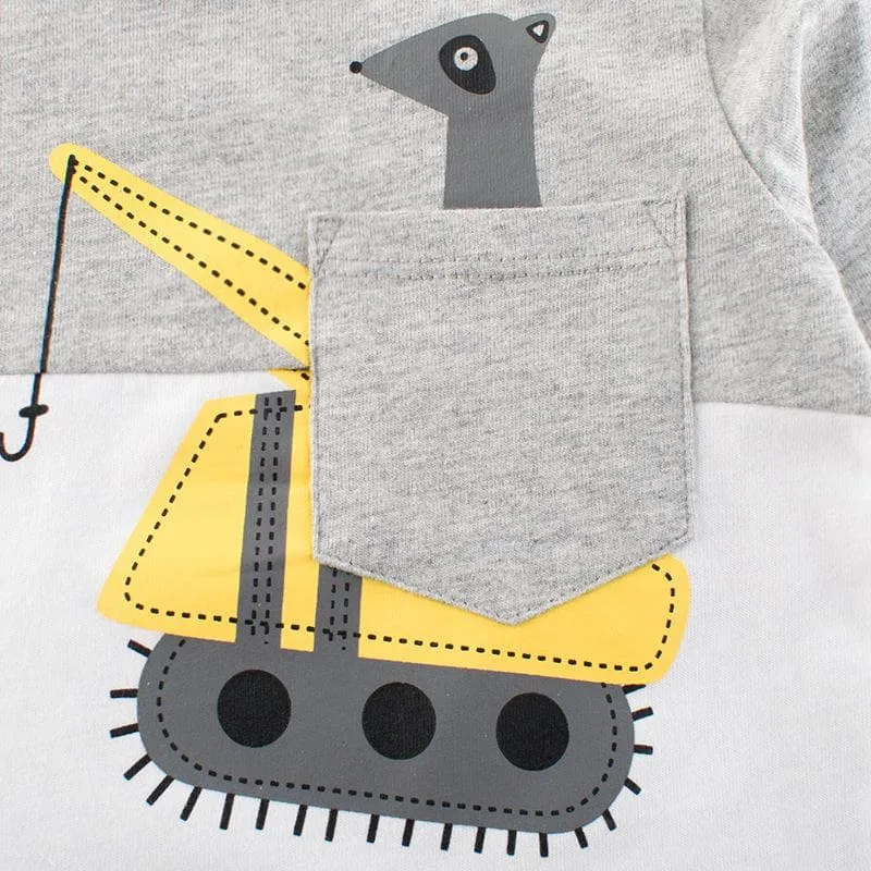 Toddler Boy's Long Sleeve Cartoon Truck Pattern T-shirt