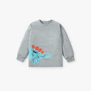 Toddler/Kid's Long Sleeve Cartoon Dinosaur Design Gray T-Shirt