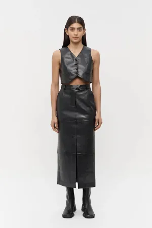 Willa Vegan Leather Midi Skirt Black