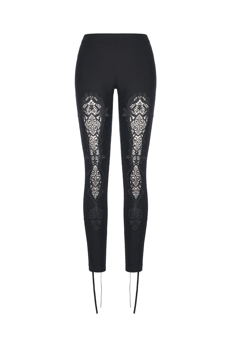 Women gothic leggings with flower and back lace up PW094