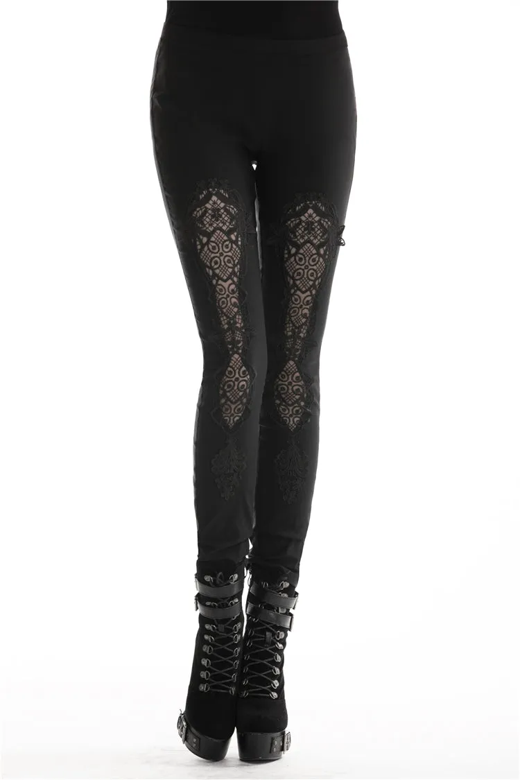 Women gothic leggings with flower and back lace up PW094