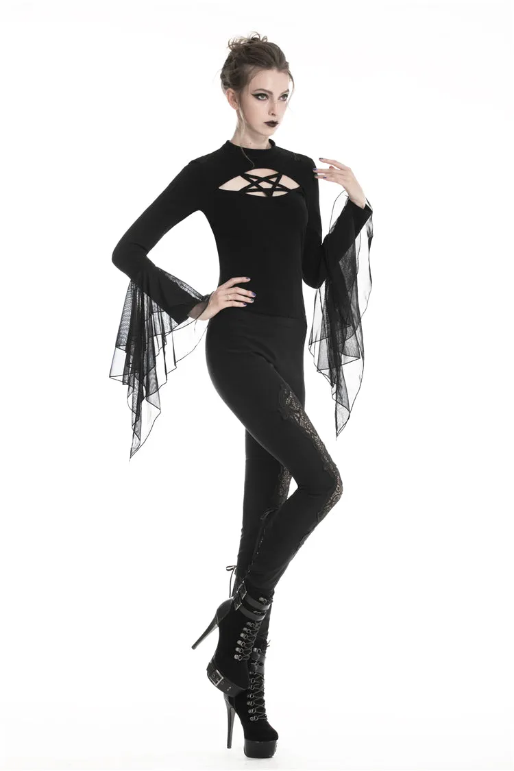 Women gothic leggings with flower and back lace up PW094