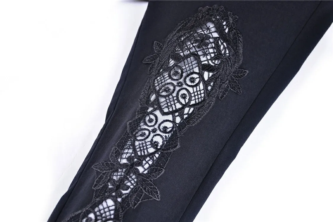 Women gothic leggings with flower and back lace up PW094