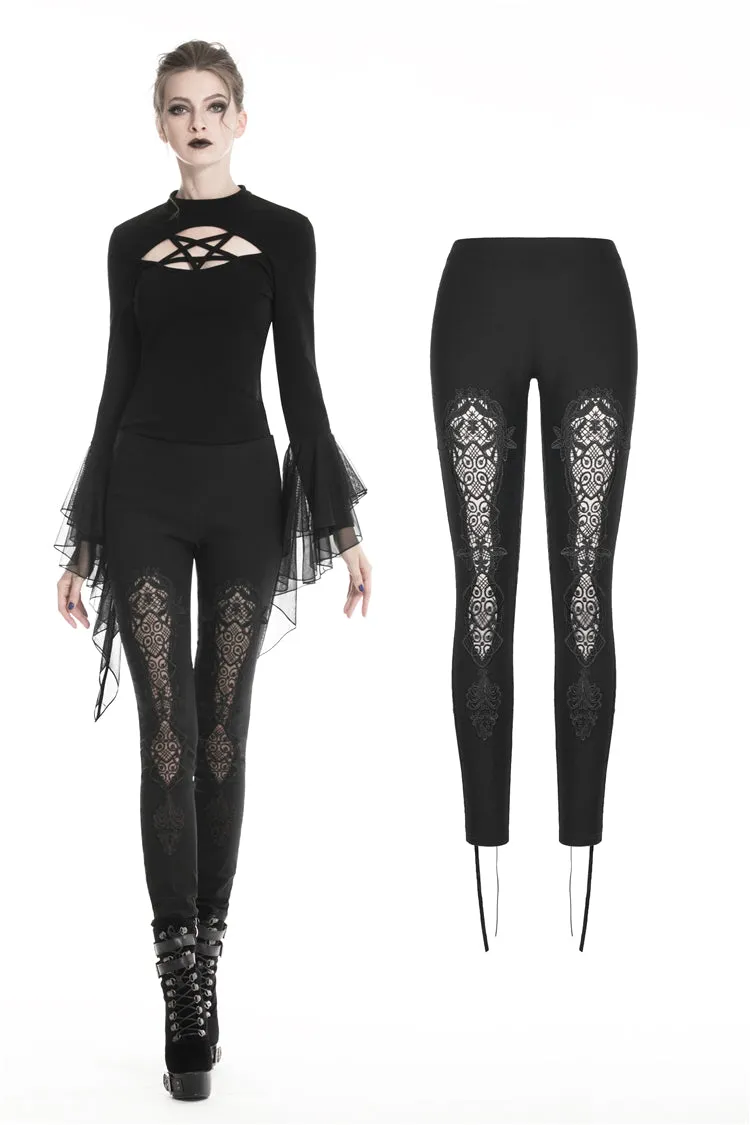 Women gothic leggings with flower and back lace up PW094