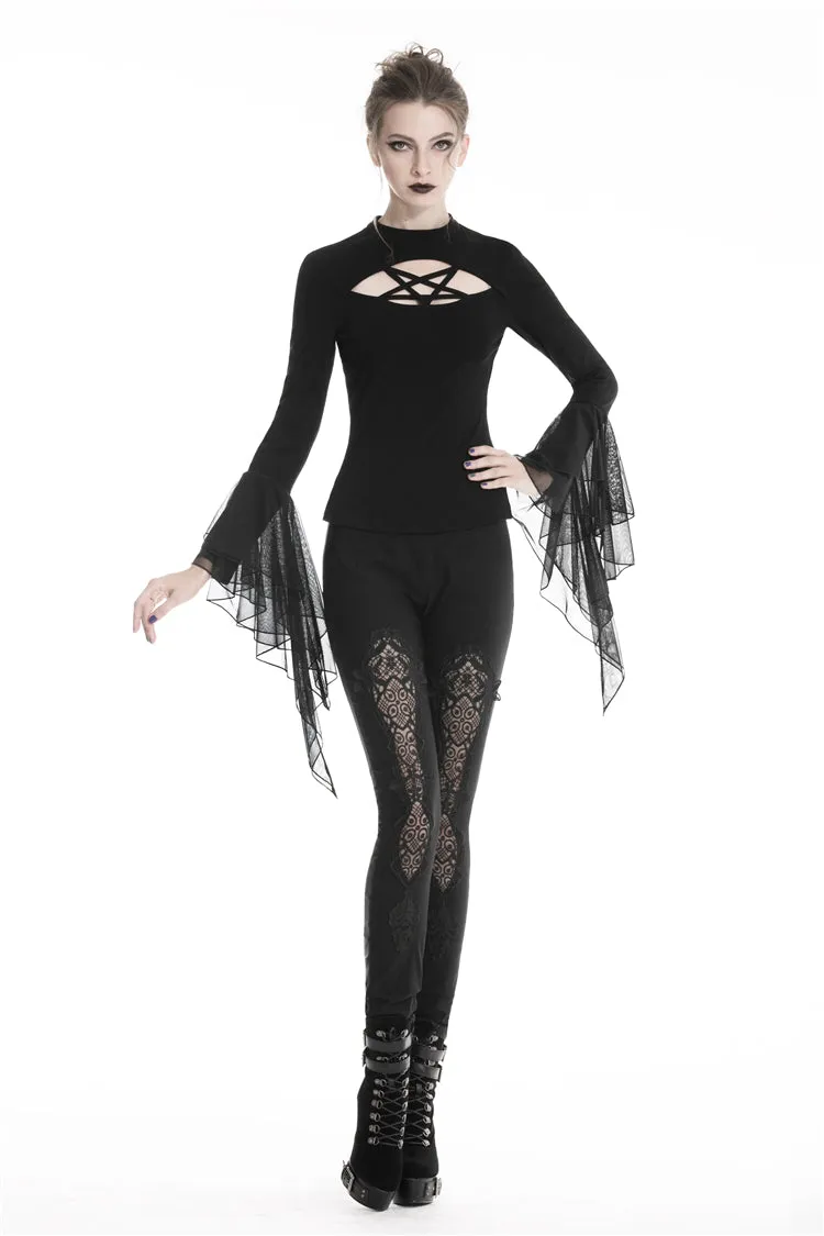 Women gothic leggings with flower and back lace up PW094