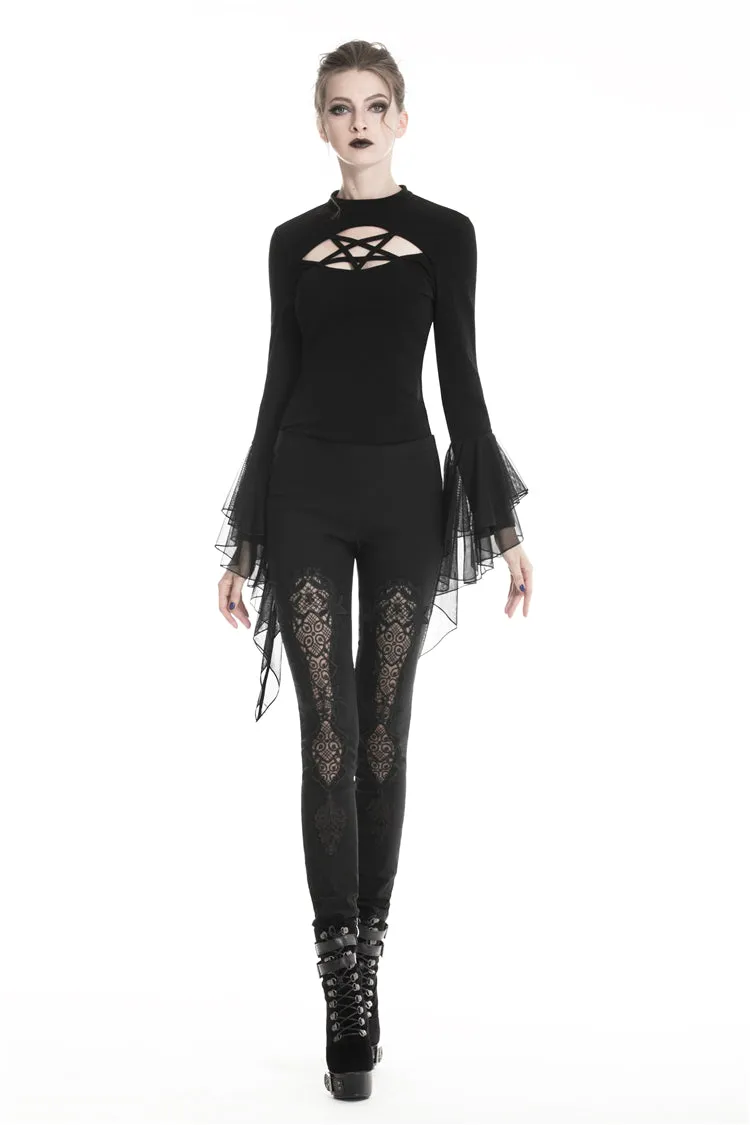 Women gothic leggings with flower and back lace up PW094