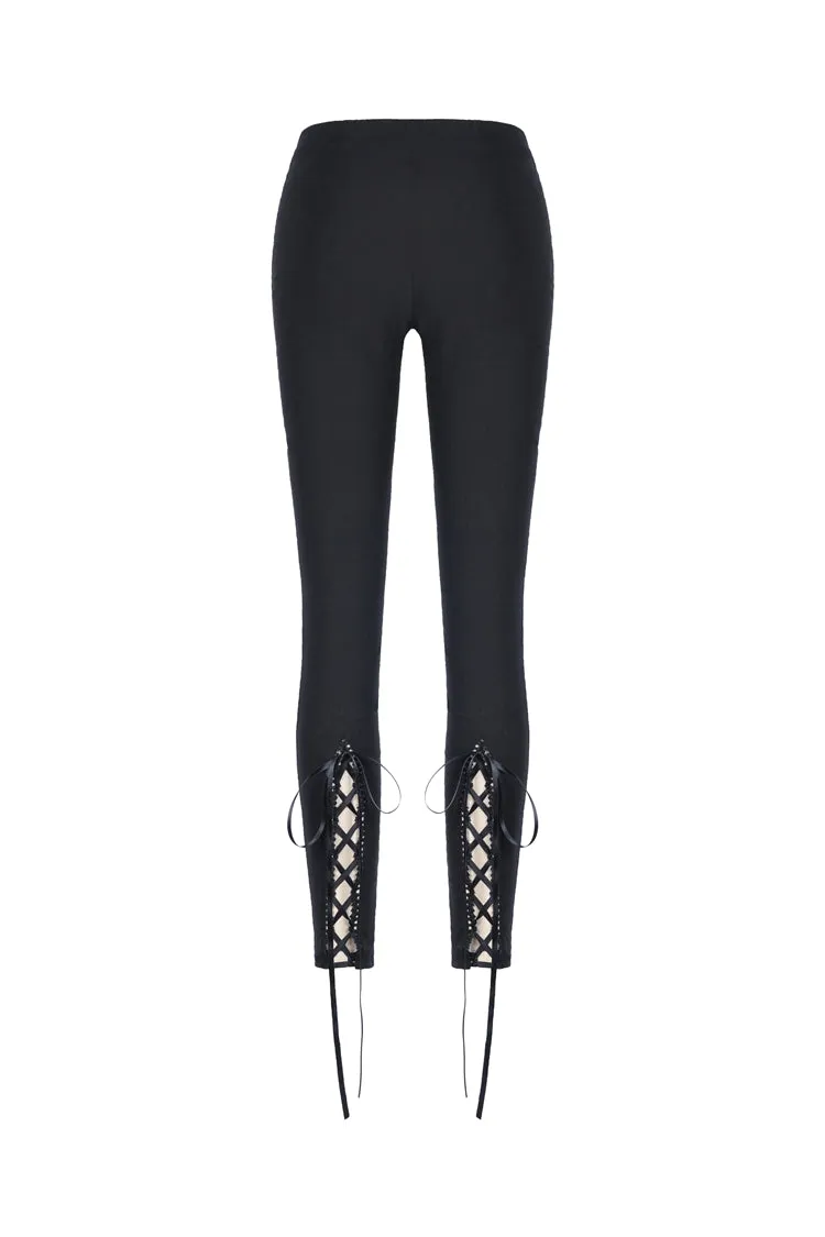 Women gothic leggings with flower and back lace up PW094