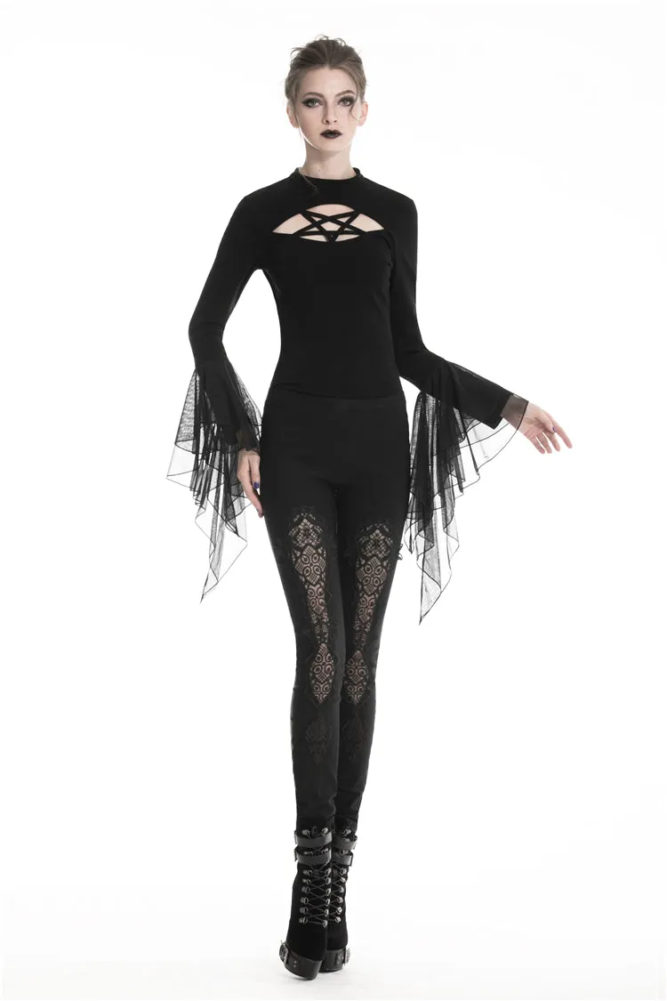 Women gothic leggings with flower and back lace up PW094