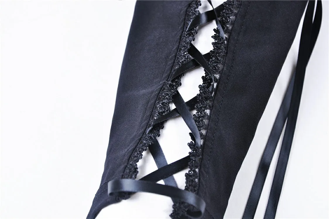 Women gothic leggings with flower and back lace up PW094