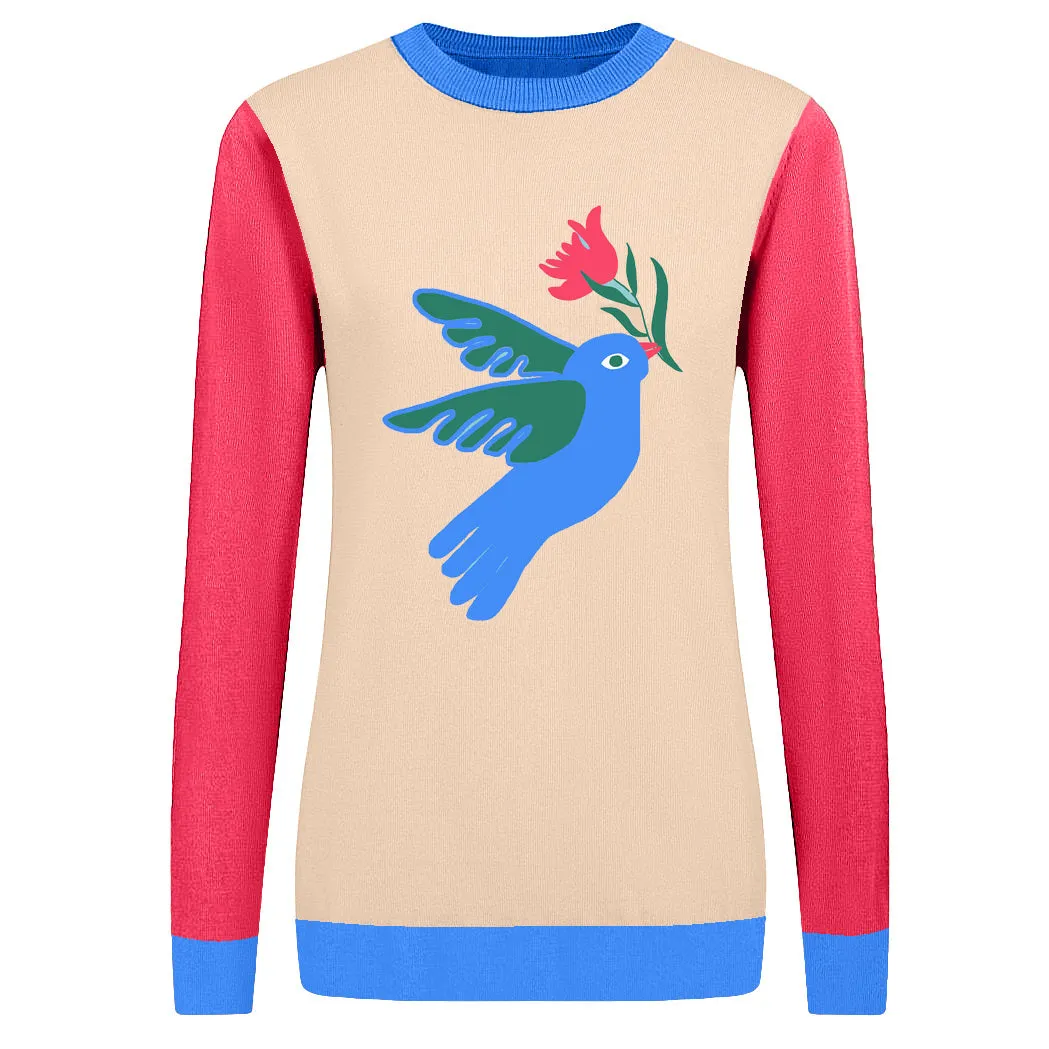 Women's apricot birdie jacquard sweater